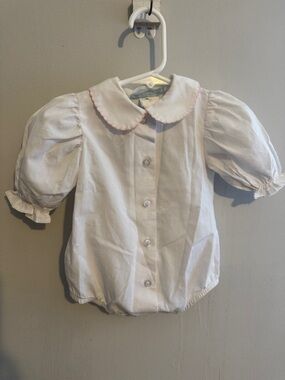 White Baby Button-Front Top with Pink Trim Collar one piece 3 m
